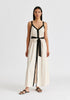 Contrast Trim Midaxi Dress in Beige and Black Front